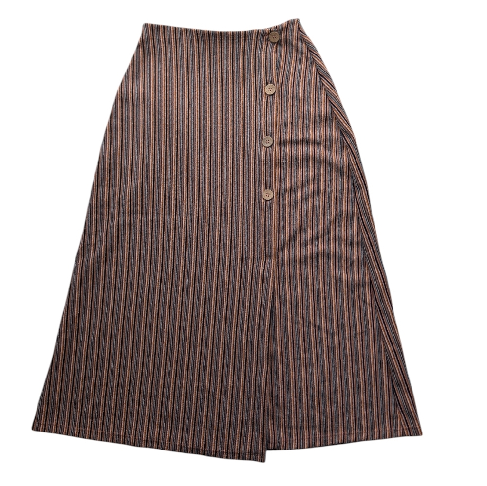 Retro Pull & Bear Women's Striped Button Midi Skirt XS 70s Boho Vibes